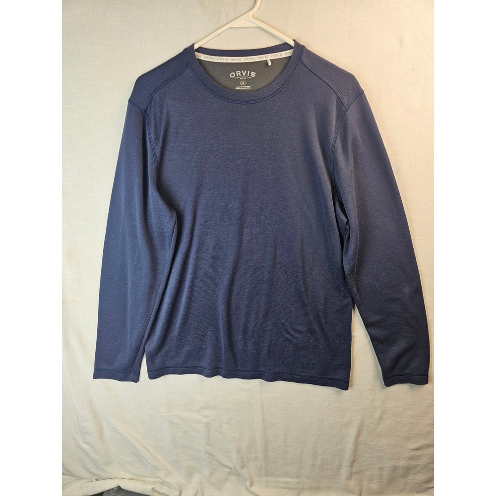 Orvis Mens Classic Collection Long Sleeve Crewneck Shirt Navy Blue Size M